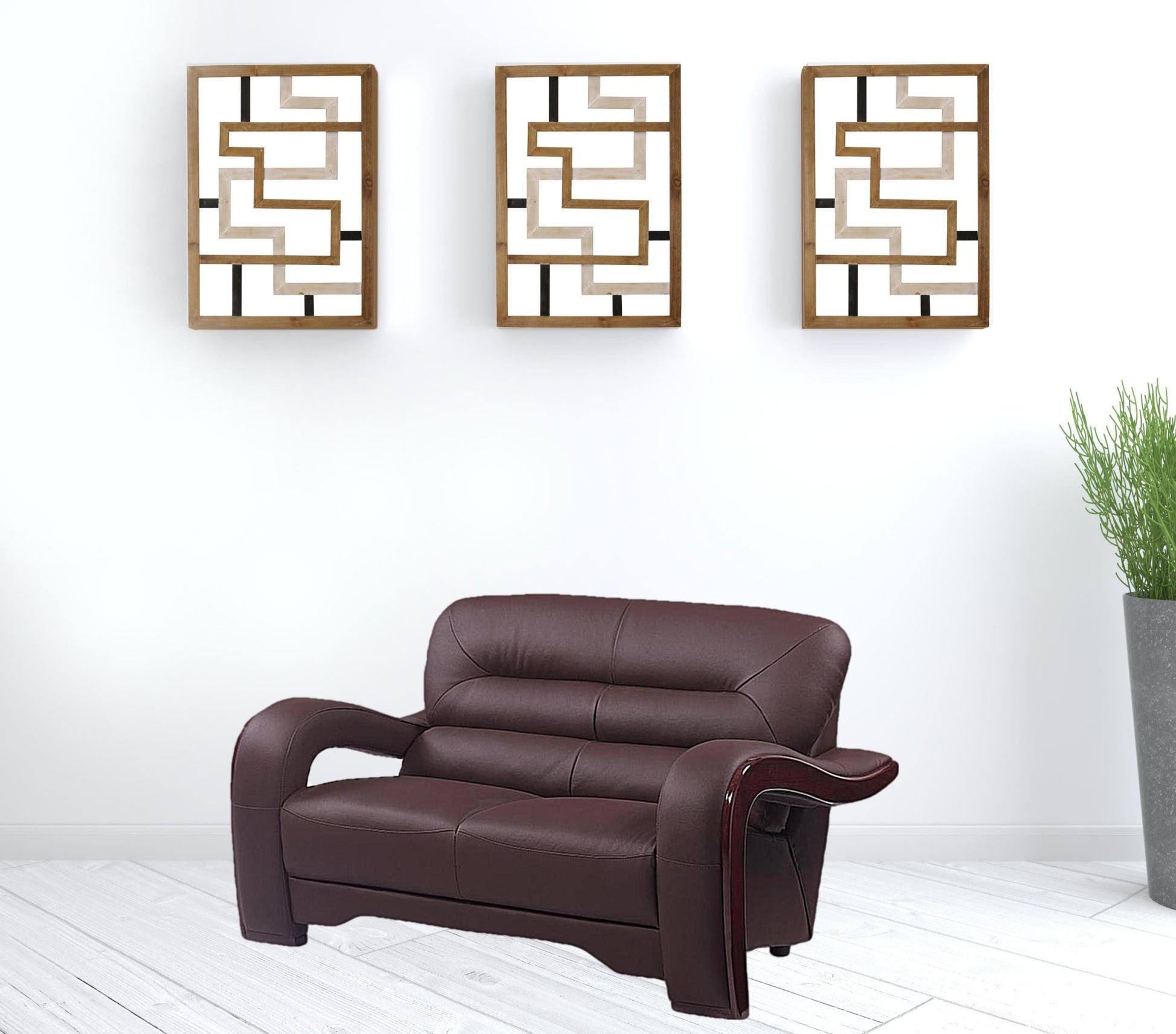 36" Glamorous Brown Leather Loveseat By Homeroots | Loveseats | Modishstore - 2