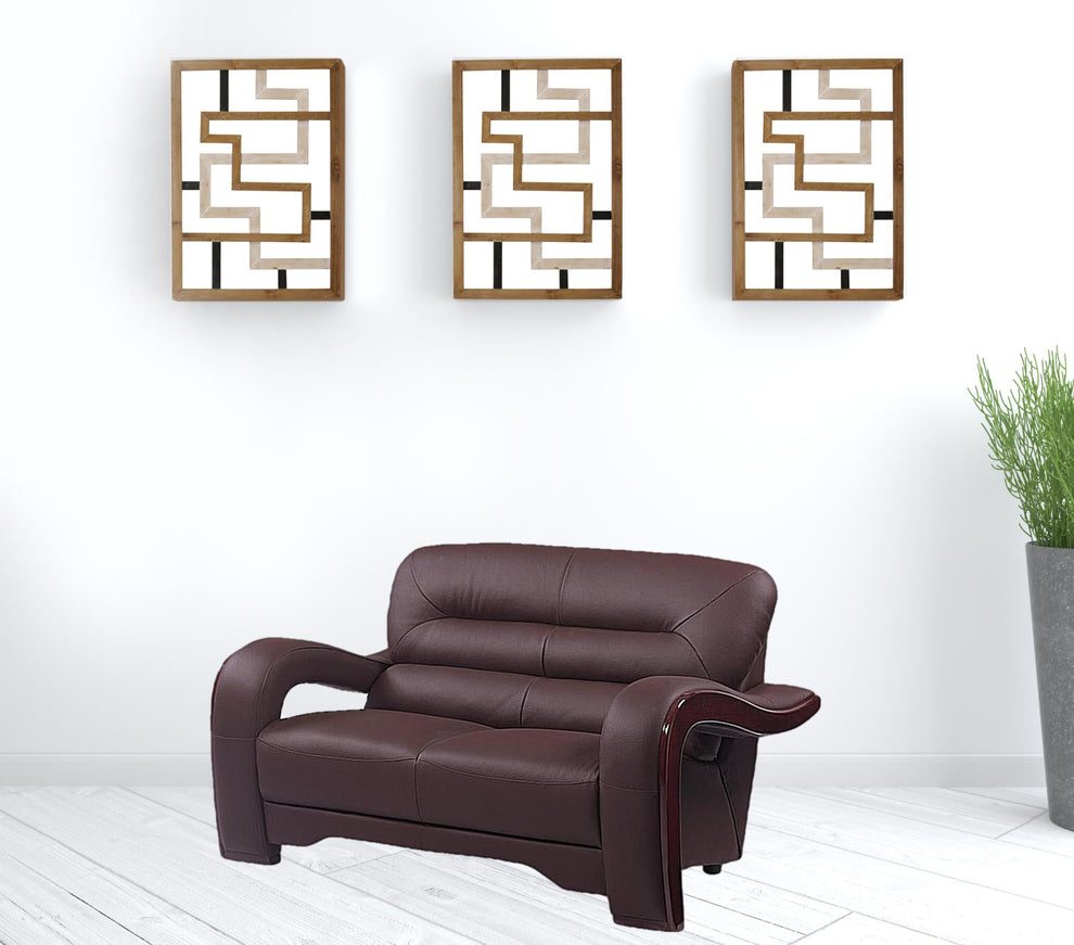 36" Glamorous Brown Leather Loveseat By Homeroots | Loveseats | Modishstore - 2