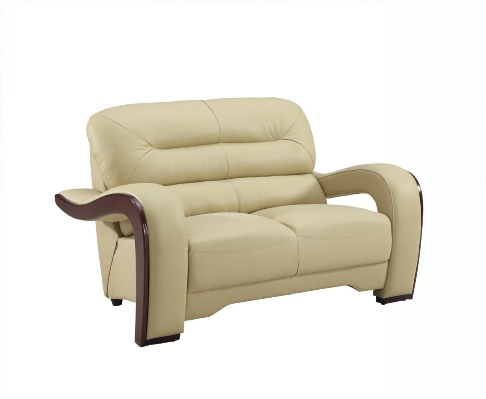 36" Glamorous Beige Leather Loveseat By Homeroots | Loveseats | Modishstore