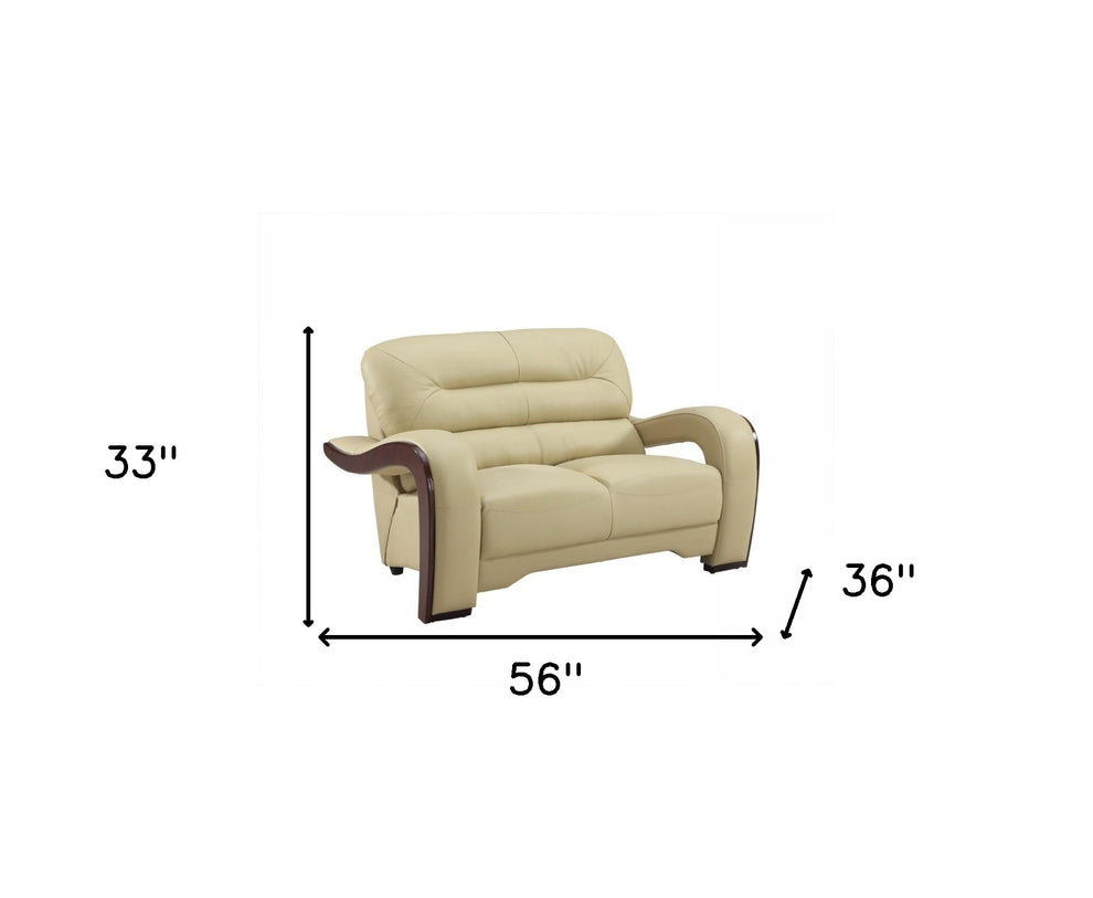 36" Glamorous Beige Leather Loveseat By Homeroots | Loveseats | Modishstore - 5