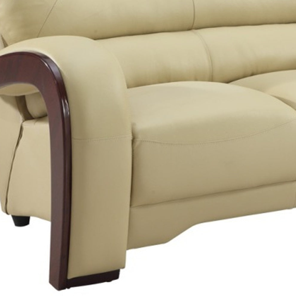 36" Glamorous Beige Leather Loveseat By Homeroots | Loveseats | Modishstore - 3