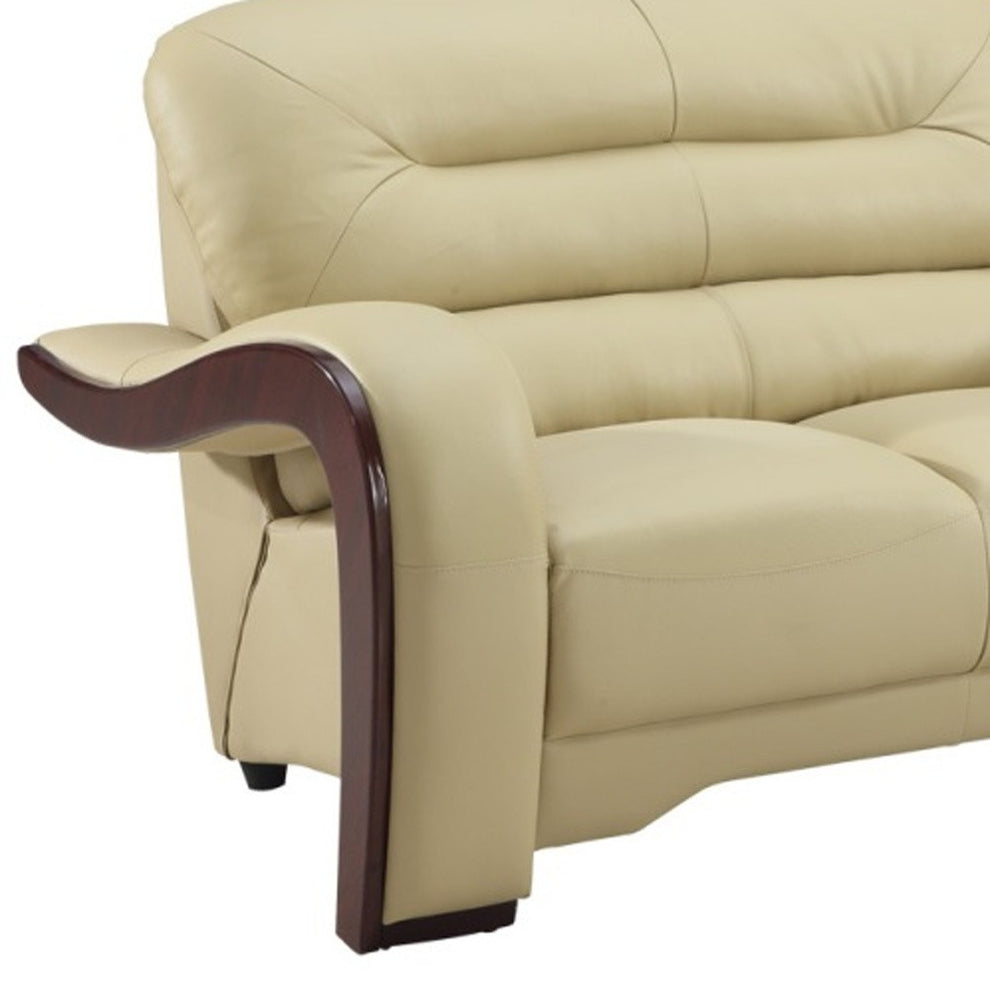 36" Glamorous Beige Leather Loveseat By Homeroots | Loveseats | Modishstore - 4