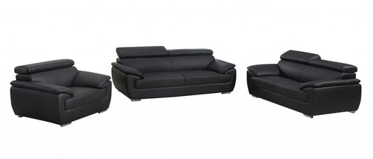 114" Captivating Black Leather Sofa Set By Homeroots | Sofa Set | Modishstore