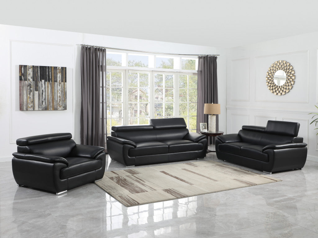 114" Captivating Black Leather Sofa Set By Homeroots | Sofa Set | Modishstore - 2