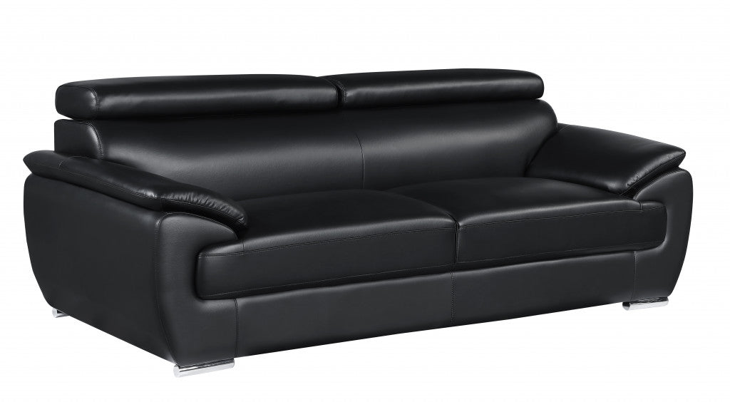 86" Captivating Black Leather Sofa By Homeroots | Sofa Set | Modishstore - 2