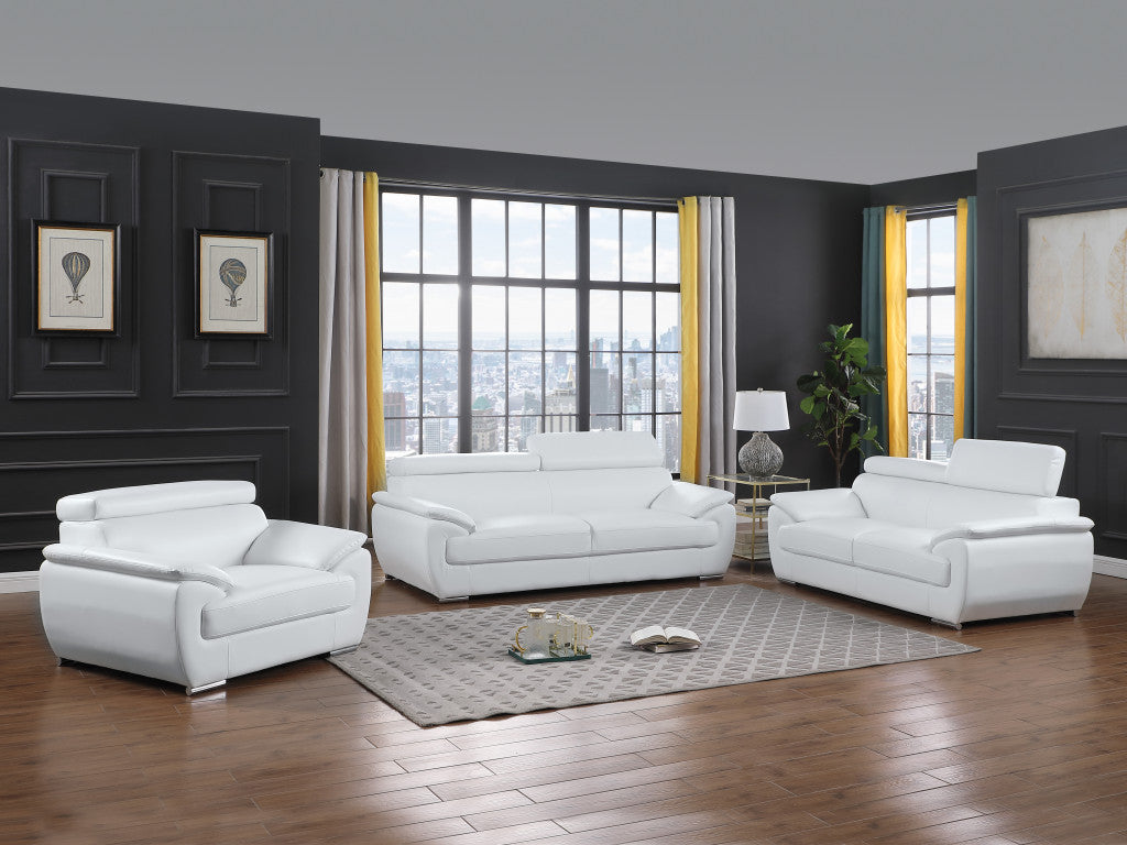 114" Captivating White Leather Sofa Set By Homeroots | Sofa Set | Modishstore - 2