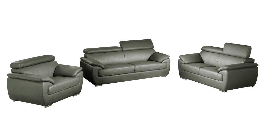 114" Captivating Grey Leather Sofa Set By Homeroots | Sofa Set | Modishstore