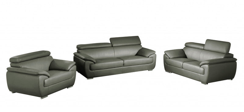 114" Captivating Grey Leather Sofa Set By Homeroots | Sofa Set | Modishstore