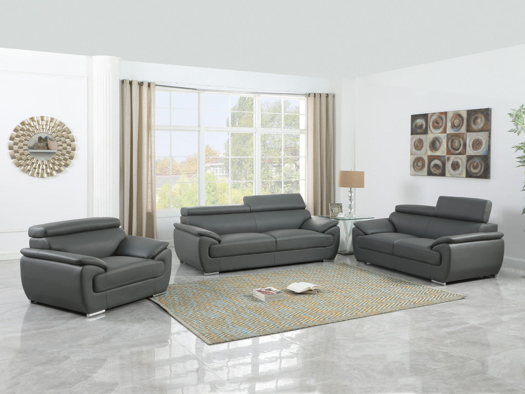 114" Captivating Grey Leather Sofa Set By Homeroots | Sofa Set | Modishstore - 2