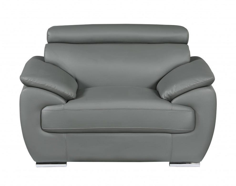 114" Captivating Grey Leather Sofa Set By Homeroots | Sofa Set | Modishstore - 3