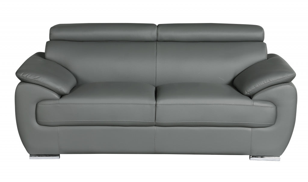 114" Captivating Grey Leather Sofa Set By Homeroots | Sofa Set | Modishstore - 4