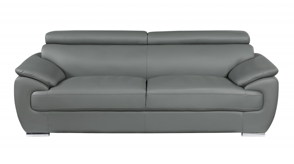 114" Captivating Grey Leather Sofa Set By Homeroots | Sofa Set | Modishstore - 5