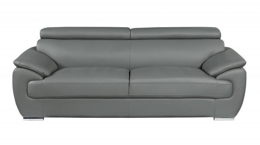 86" Captivating Grey Leather Sofa By Homeroots | Sofa Set | Modishstore