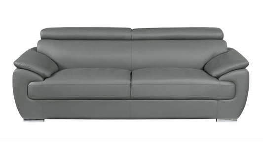 86" Captivating Grey Leather Sofa By Homeroots | Sofa Set | Modishstore