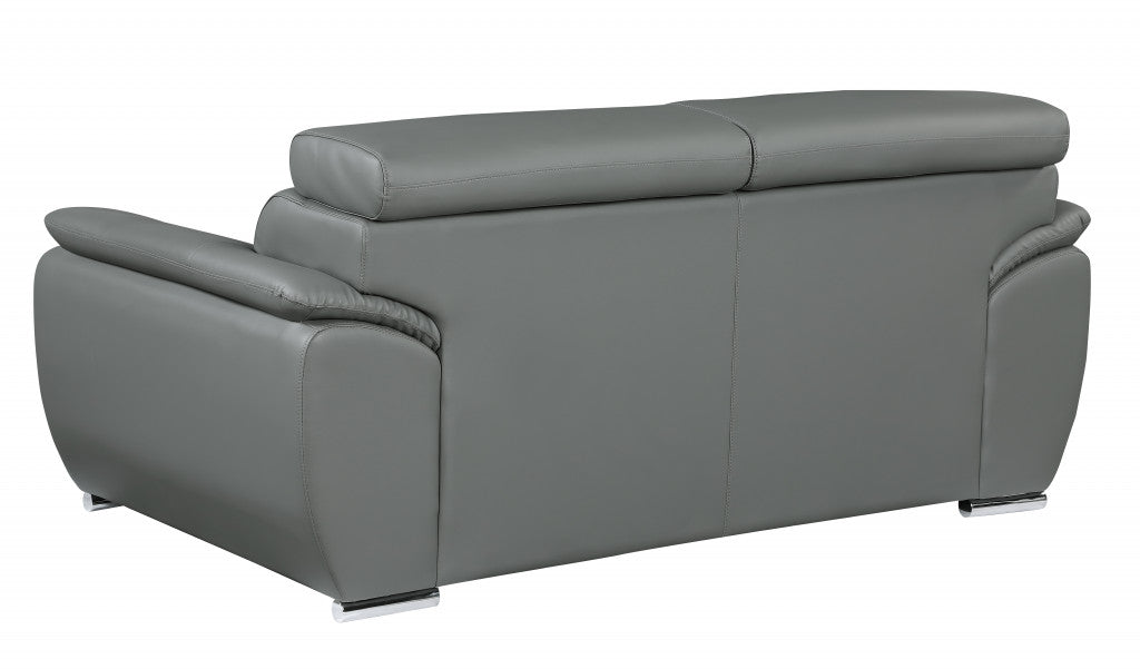 86" Captivating Grey Leather Sofa By Homeroots | Sofa Set | Modishstore - 4
