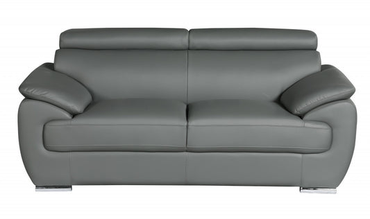 32" to 38" Captivating Gray Leather Loveseat By Homeroots | Loveseats | Modishstore