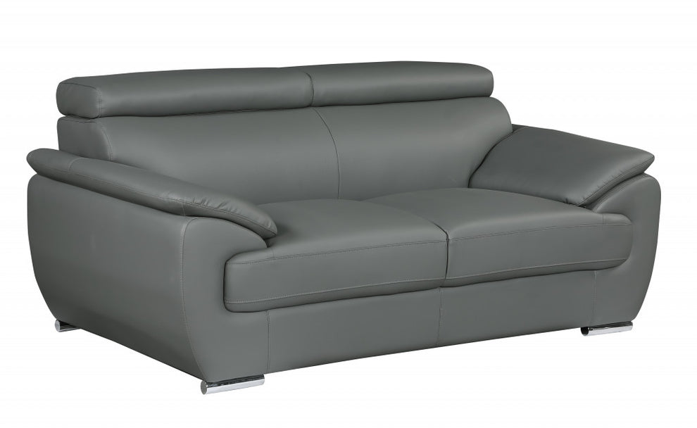 32" to 38" Captivating Gray Leather Loveseat By Homeroots | Loveseats | Modishstore - 2