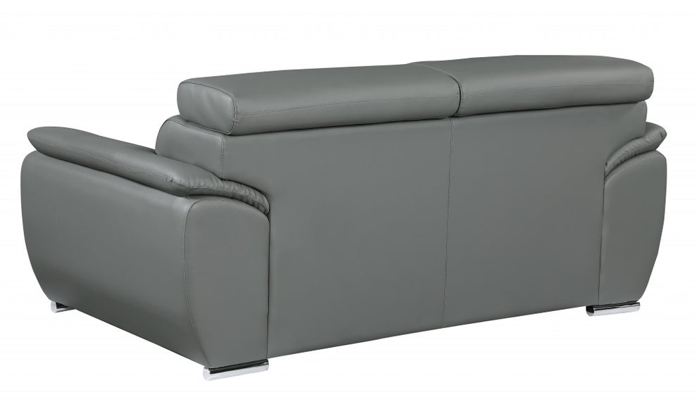 32" to 38" Captivating Gray Leather Loveseat By Homeroots | Loveseats | Modishstore - 5