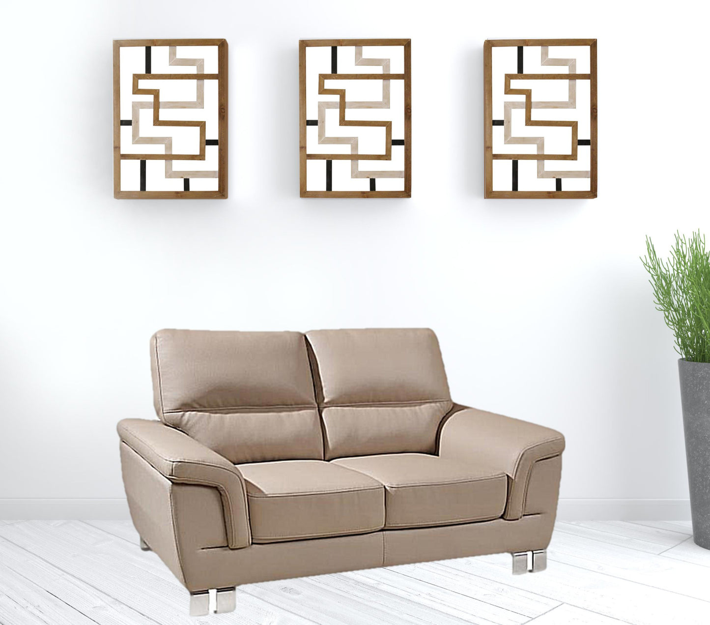 37" Modern Beige Leather Loveseat By Homeroots | Loveseats | Modishstore - 2