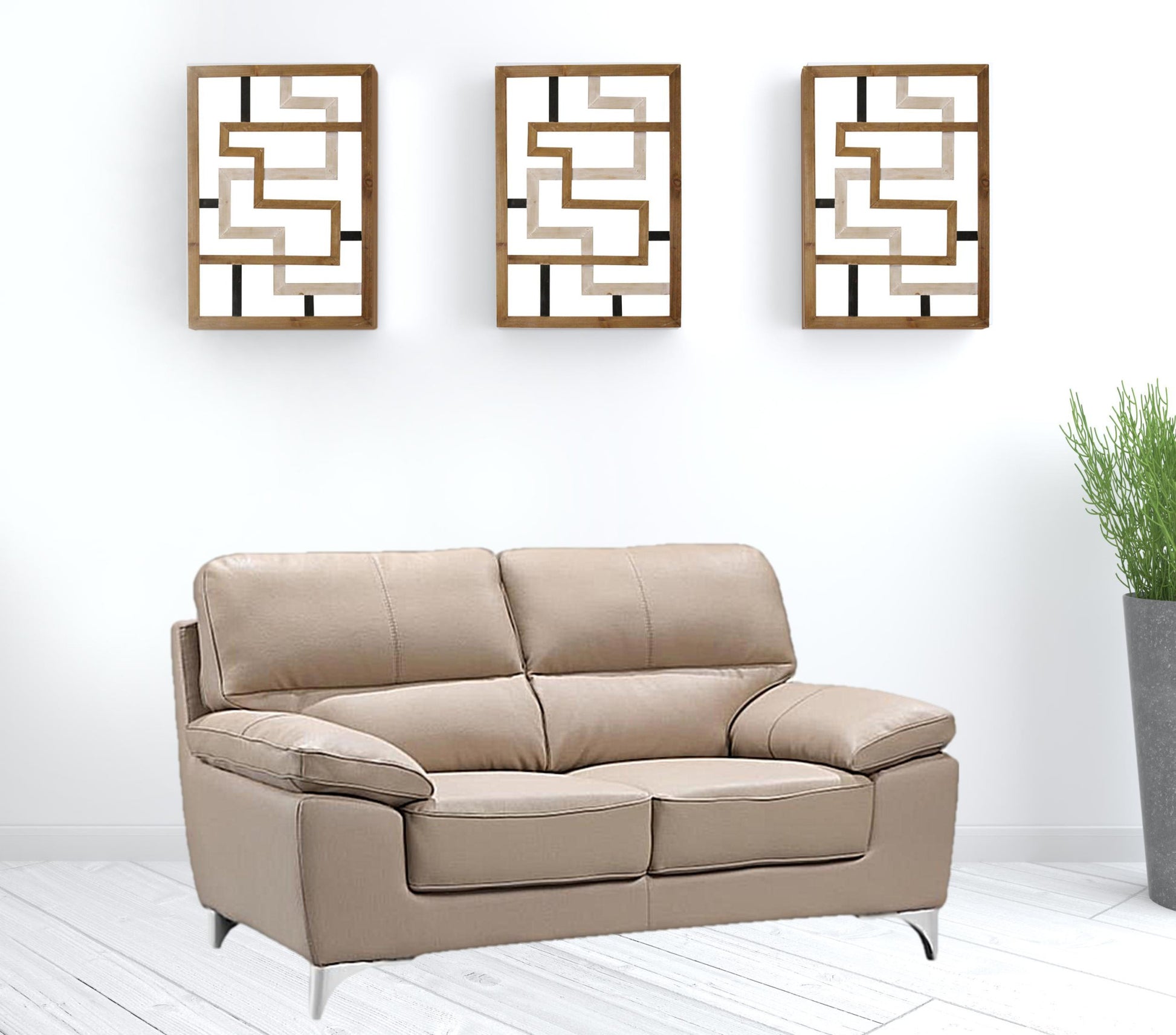 37" Classy Beige Leather Loveseat By Homeroots | Loveseats | Modishstore - 2