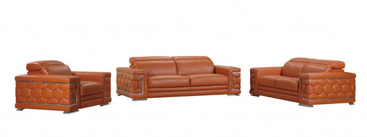 114" Sturdy Camel Leather Sofa Set By Homeroots | Sofa Set | Modishstore