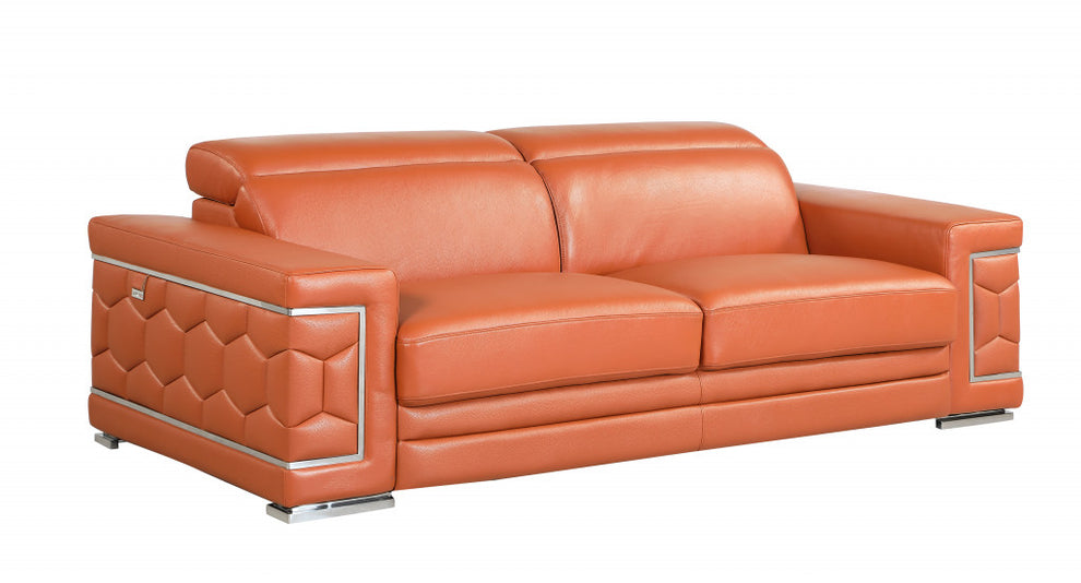 89" Sturdy Camel Leather Sofa By Homeroots- Only Main sofa | Sofas | Modishstore - 2