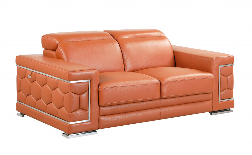 71" Sturdy Camel Leather Loveseat By Homeroots | Loveseats | Modishstore - 2
