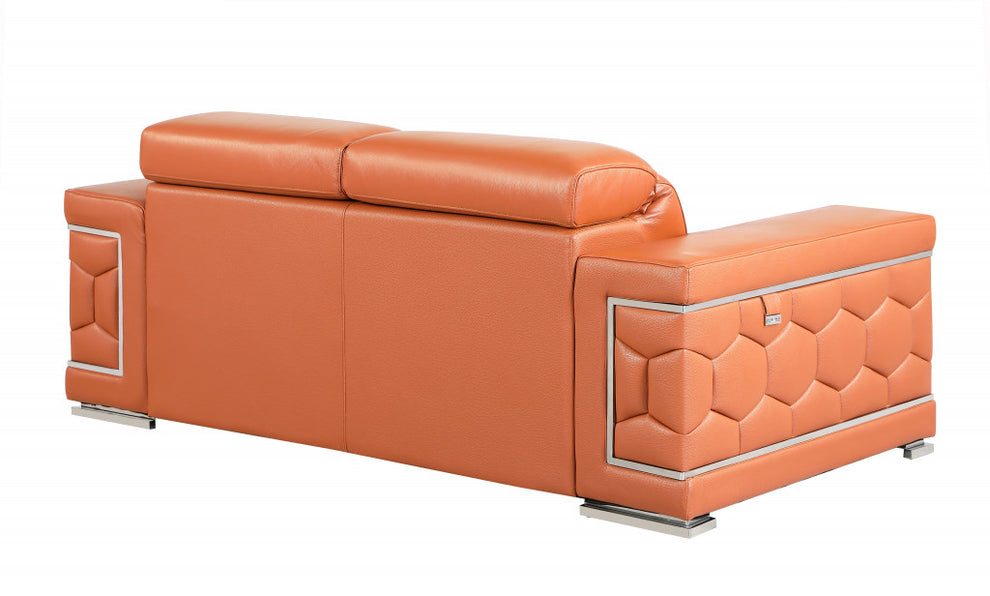 71" Sturdy Camel Leather Loveseat By Homeroots | Loveseats | Modishstore - 3