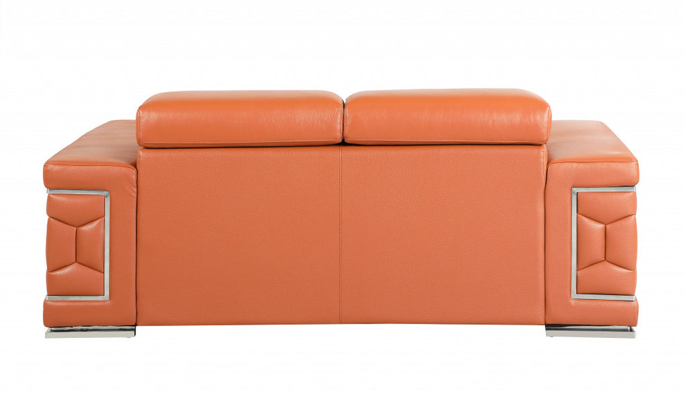 71" Sturdy Camel Leather Loveseat By Homeroots | Loveseats | Modishstore - 4