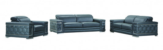 114" Sturdy Dark Grey Leather Sofa Set By Homeroots | Sofa Set | Modishstore