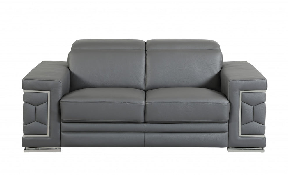 114" Sturdy Dark Grey Leather Sofa Set By Homeroots | Sofa Set | Modishstore - 4