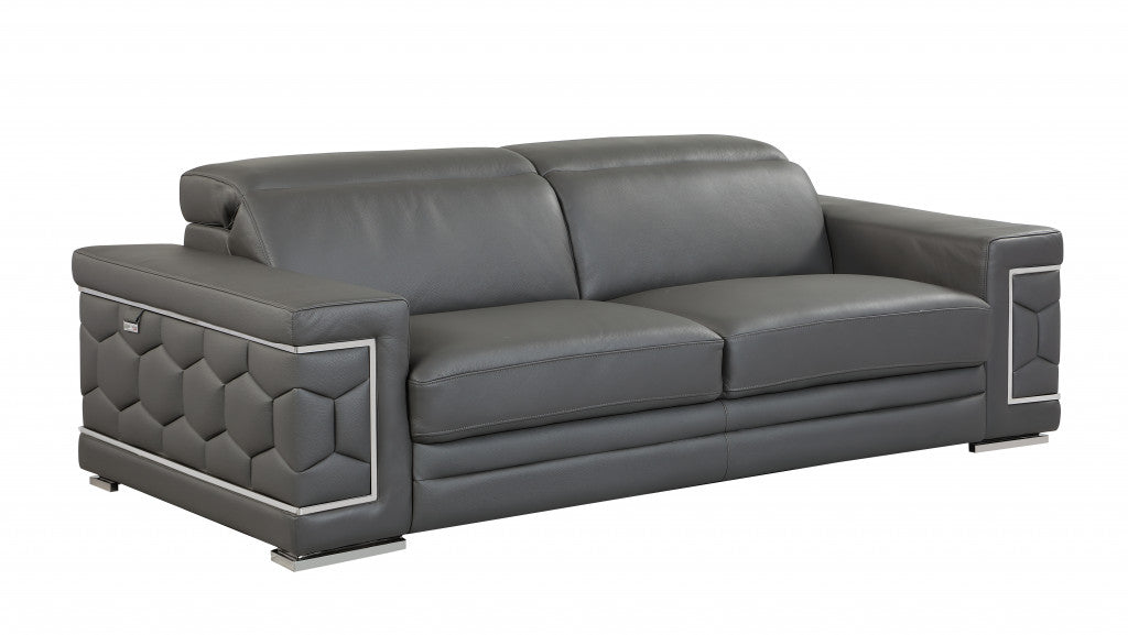 89" Sturdy Dark Gray Leather Sofa By Homeroots | Sofas | Modishstore - 2