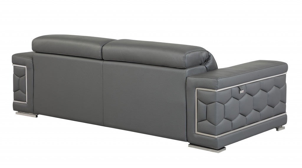 89" Sturdy Dark Gray Leather Sofa By Homeroots | Sofas | Modishstore - 3