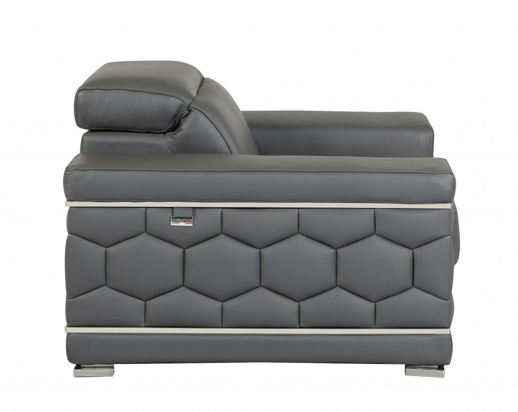 89" Sturdy Dark Gray Leather Sofa By Homeroots | Sofas | Modishstore - 5