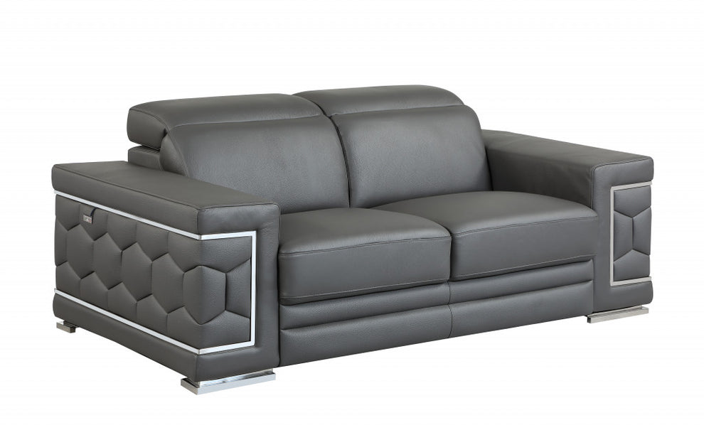 71" Sturdy Dark Gray Leather Loveseat By Homeroots | Loveseats | Modishstore - 2