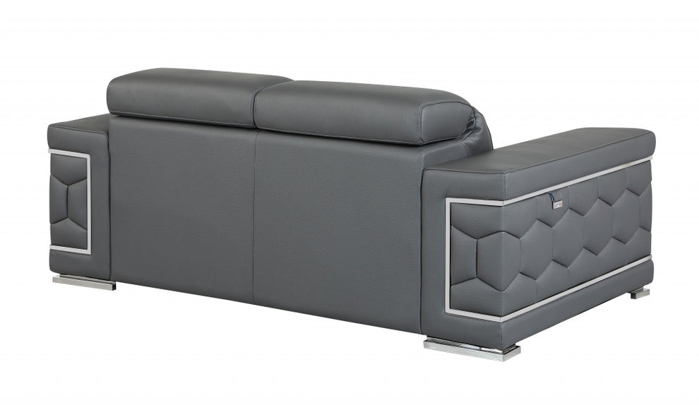 71" Sturdy Dark Gray Leather Loveseat By Homeroots | Loveseats | Modishstore - 3