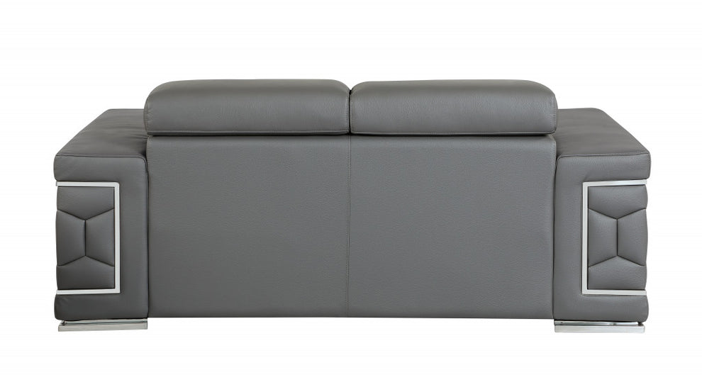 71" Sturdy Dark Gray Leather Loveseat By Homeroots | Loveseats | Modishstore - 4