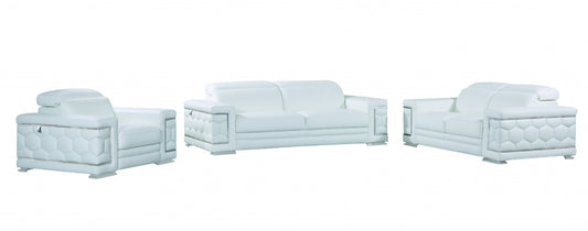 114" Sturdy White Leather Sofa Set By Homeroots | Sofa Set | Modishstore