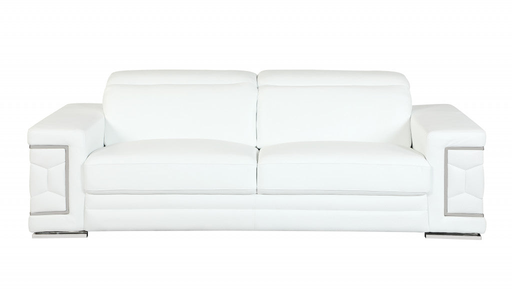89" Sturdy White Leather Sofa By Homeroots | Sofa Set | Modishstore