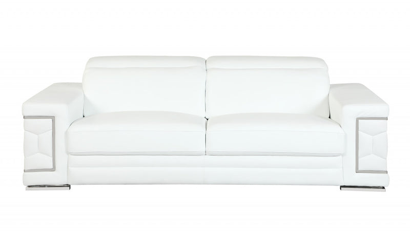 89" Sturdy White Leather Sofa By Homeroots | Sofa Set | Modishstore