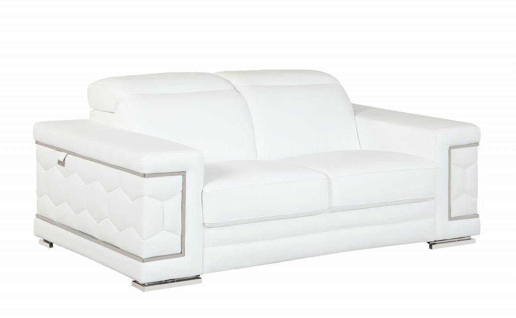 71" Sturdy White Leather Loveseat By Homeroots | Loveseats | Modishstore - 2