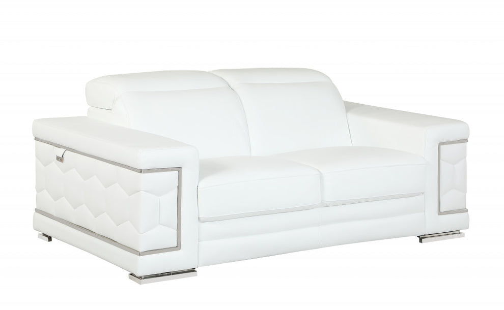 71" Sturdy White Leather Loveseat By Homeroots | Loveseats | Modishstore - 2
