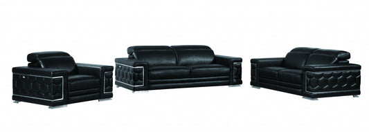 114" Sturdy Black Leather Sofa Set By Homeroots | Sofa Set | Modishstore