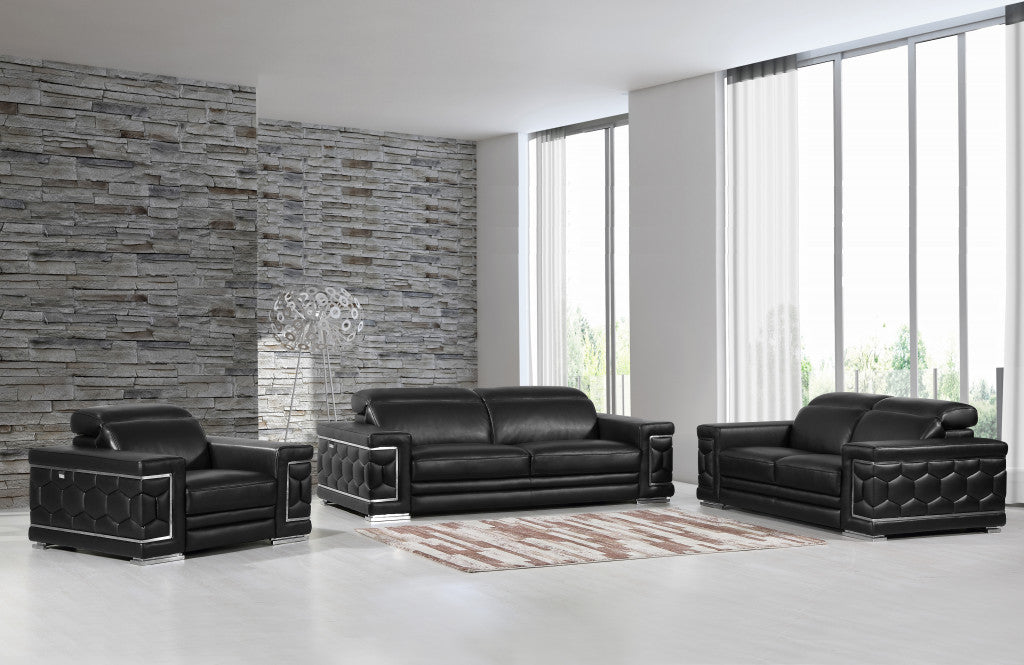 114" Sturdy Black Leather Sofa Set By Homeroots | Sofa Set | Modishstore - 2