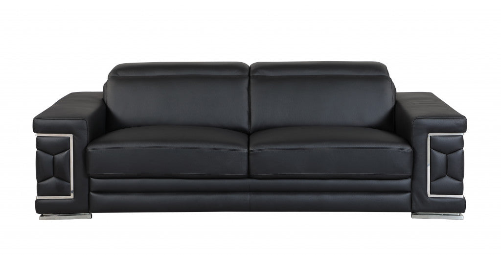 114" Sturdy Black Leather Sofa Set By Homeroots | Sofa Set | Modishstore - 5