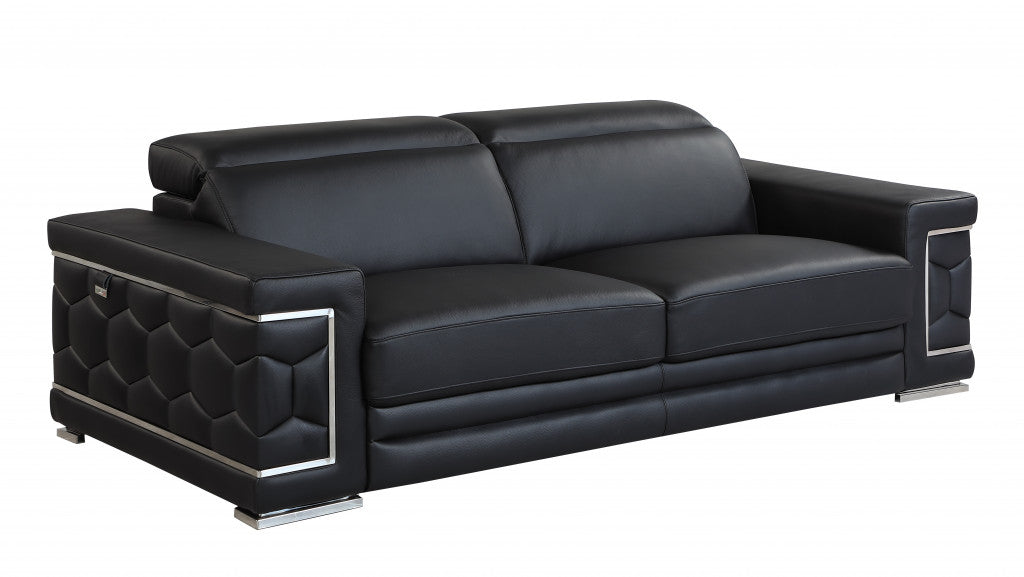 89" Sturdy Black Leather Sofa By Homeroots | Sofas | Modishstore - 2