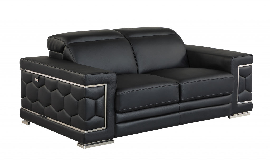 71" Sturdy Black Leather Loveseat By Homeroots | Loveseats | Modishstore - 2