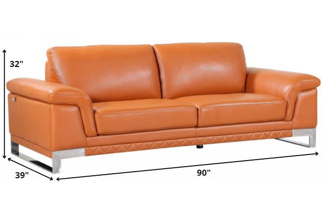 96" Lovely Camel Leather Sofa Set By Homeroots | Sofa Set | Modishstore - 3