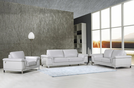 96" Lovely Light Gray Leather Sofa Set By Homeroots | Sofa Set | Modishstore