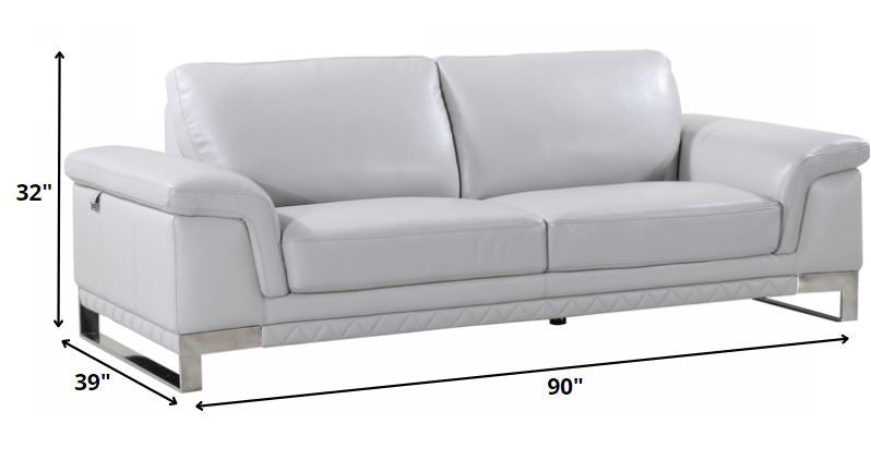 96" Lovely Light Gray Leather Sofa Set By Homeroots | Sofa Set | Modishstore - 4